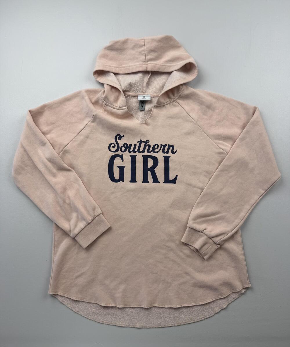 Paula Deen Store Hoodie Sweatshirt Womens Large Pink Southern Girl Fleece V Neck